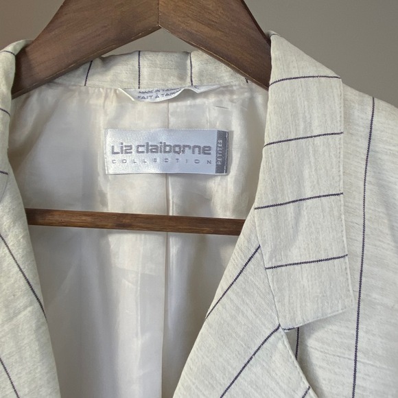 Liz Claiborne Striped Linen Blazer Women's Sz 4P Cream Single Breasted - Picture 3 of 10